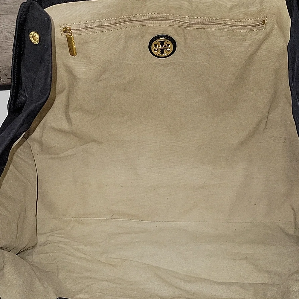 Tory Burch Ella Black Nylon Tote Bag with Logo Detail